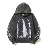 Hearujoy Y2K Streetwear Washed Vintage Terry Kanye Hooded Hoodies Men's Hip Hop Skull X-ray Oversized Casual Pullover Sweatshirts